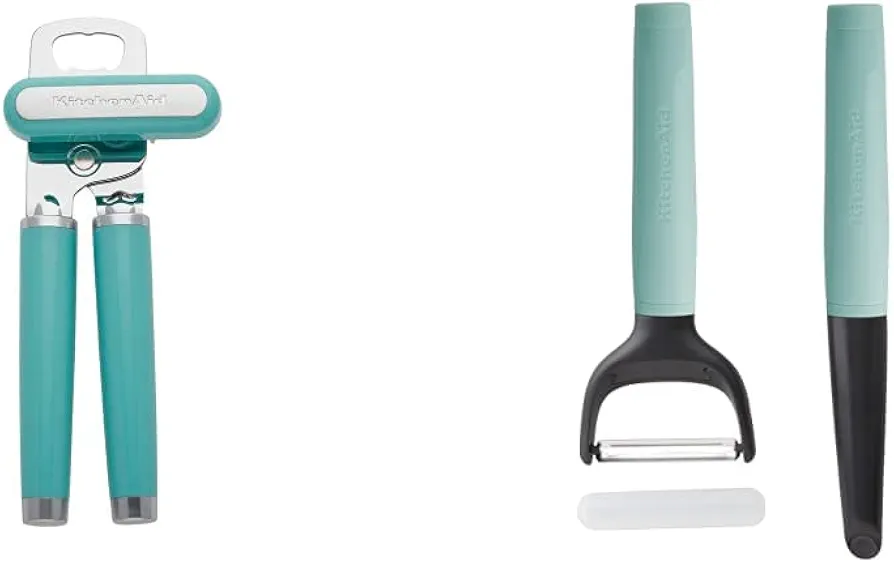 KitchenAid Classic Multifunction Can Opener/Bottle Opener, 8.34-Inch, Aqua Sky and KitchenAid Universal Tools, Set Of 2, Aqua