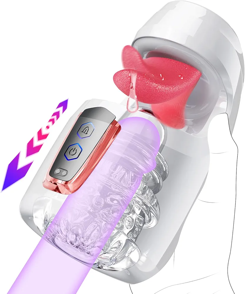 Male Masturbator Sex Toys for Men - Male Sex Toys with 10 Thrusting & 10 Real Tongue Licking Modes Blowjob Sex Machine Stroker for Training Stimulation Increase Endurance, Sex Toys for Men Pleasure