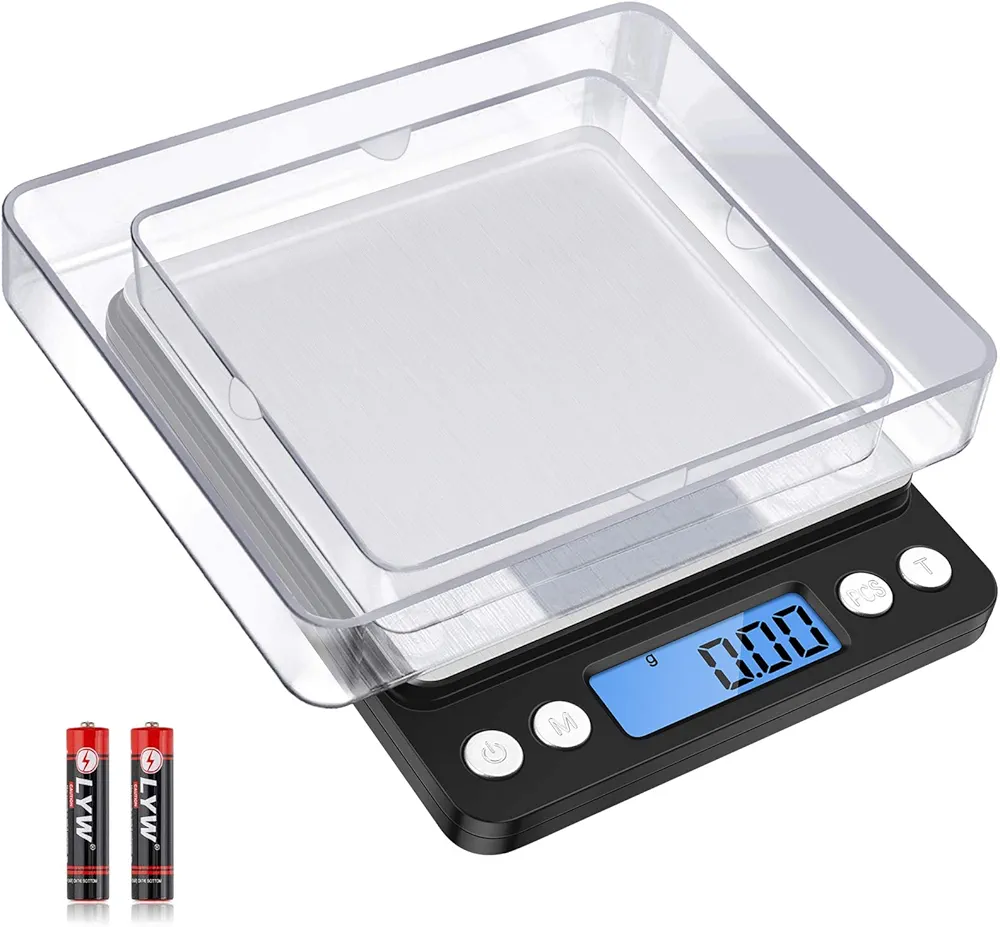 Digital Kitchen Scale 500g/0.01g, High Precision Cooking Food Scale, Mini Gram Scale with LCD Display, 2 Trays, 6 Units, Auto Off, Tare Function, Christmas Gift (Batteries Included) (Black)