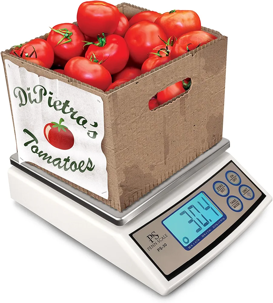 Penn Scale PS-50 Digital Kitchen Portion Scale - 50lb Digital Kitchen Scale with 0.1lb Readability, Removable Platter & LCD Display - KG, Lb, & Oz Unit Conversion (AC & Battery Powered)
