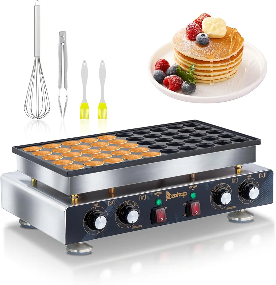 Winado Countertop Waffle Maker, 1.6" Mini Dutch Pancake Baker, 50PCS Electric Nonstick Commercial Waffle Maker Baker Machine 110V 1800W for Home, Restaurant, Snack Bar, Adjustable Thermostats & Timers