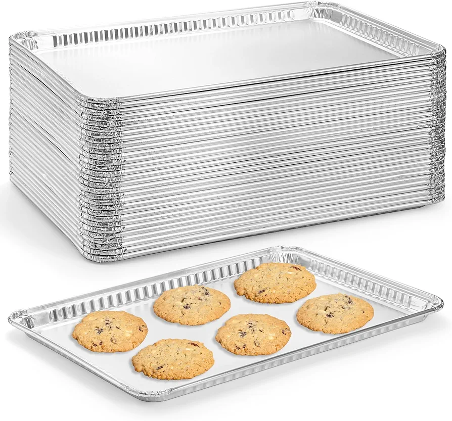 Lawei 30 Pack Disposable Aluminum Grill Pans, 16 x 11 Inch Aluminum Foil Trays Pans Cookie Sheet Baking Pans, Durable and Reusable Foil Oven Liners, Nonstick Baking Sheets for Baking and Roasting