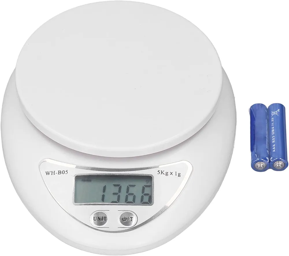 Kitchen Scale, Food Weight Weighing Platform Digital Electronic Measures Nuts Grains Flour Condiment LCD Display 5kg 1g g oz Lb Non Stick for Loss Dieting Baking Cooking Meal Prep Batteries Included