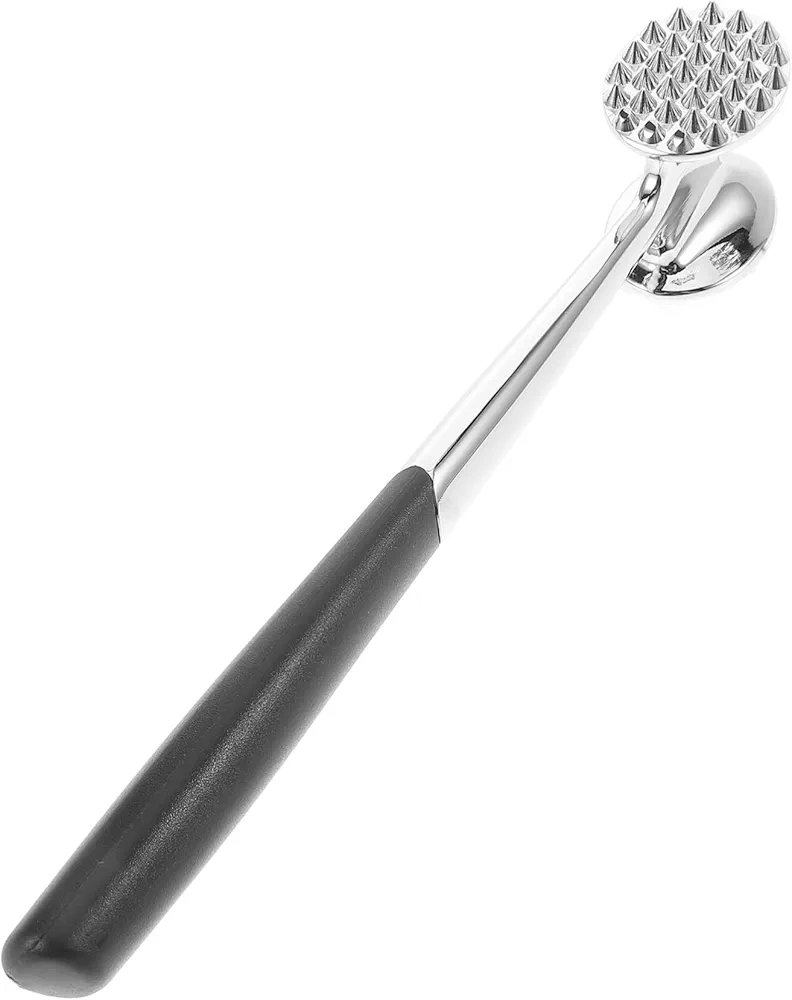 Premium Meat Tenderizer Mallet - Non-slip Handle, Double-sided Design, Ideal for Tenderizing Turkey, Beef, and Fish, Stainless Steel, Silver