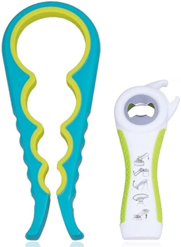 5 in 1 Multi Function jar opener, Can Opener Bottle Opener Kit with Silicone Handle Easy to Use for Children, Elderly, adjustable can opener and Arthritis Sufferers (blue)