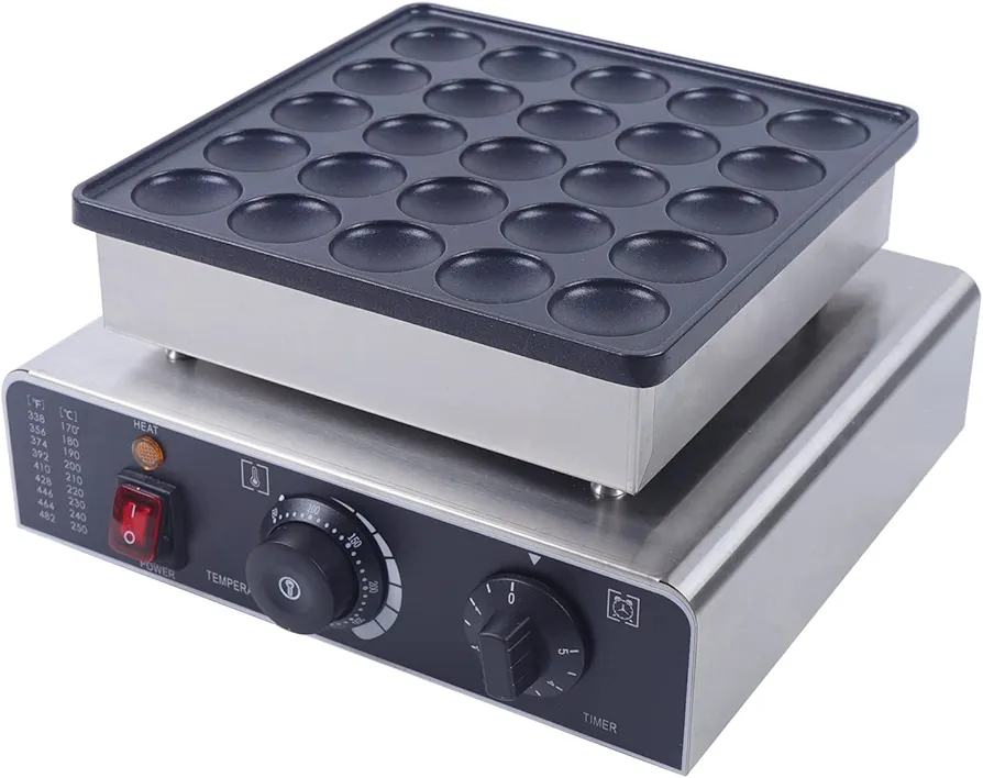 800W Commercial Mini Dutch Pancake Baker 25PCS Black Waffle Maker Machine 25 Holes Commercial Electric Nonstick Waffle Maker Machine with Precise Temp & Time Control