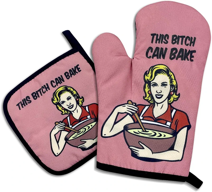 This Bxxch Can Bake,Funny Oven Mitts and Pot Holders,Silicone Non-Slip Oven Mitts,Kitchen Gift for Women,Bake Lover Gift,Chef Gift,Housewarming Gift Ideas