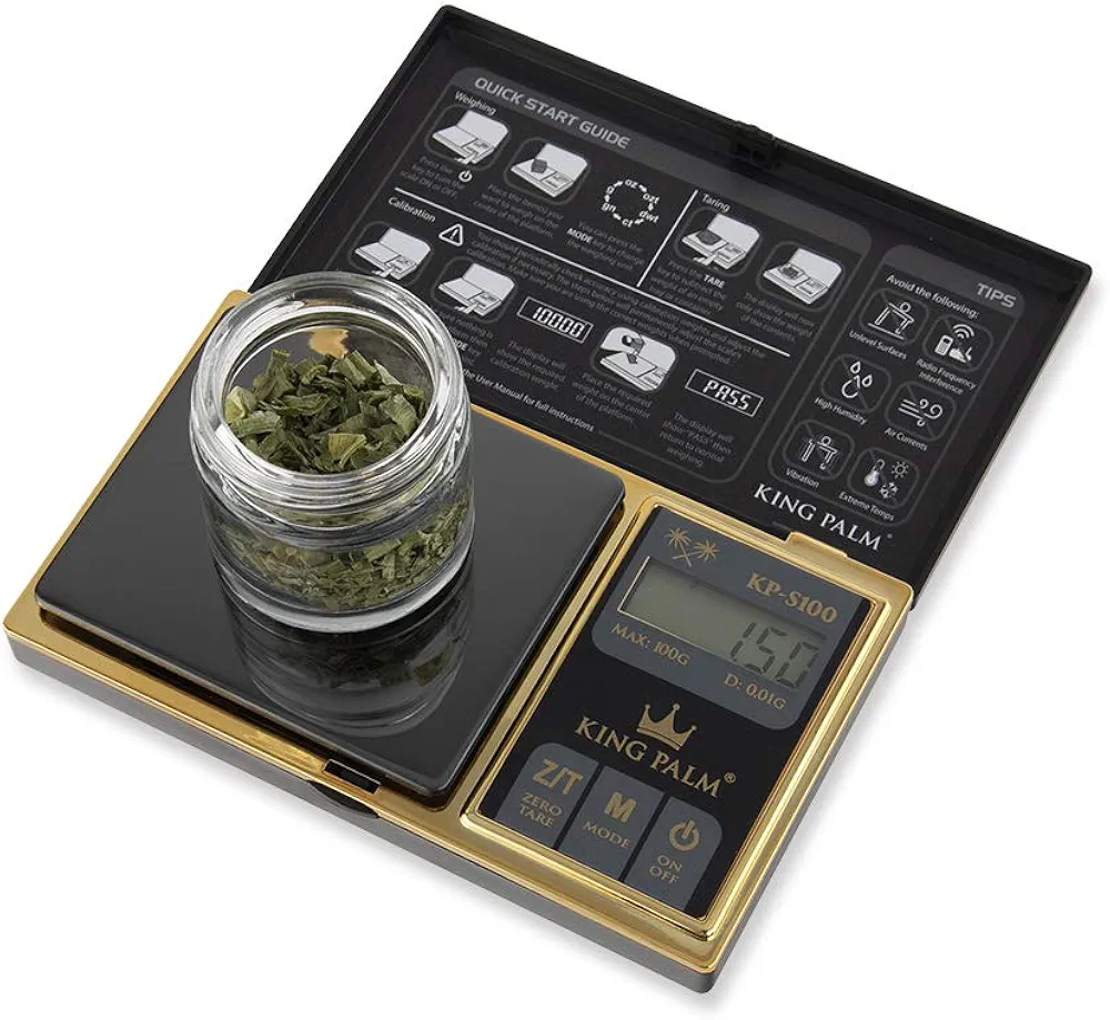 King Palm Digital Mini Scale 100g x 0.01g - Black/Gold - - Small Digital Pocket Scale - Digital Food Scale - Digital Kitchen Scale - Jewelry Scale - Travel Digital Gram Scale - Meal Prep Scale
