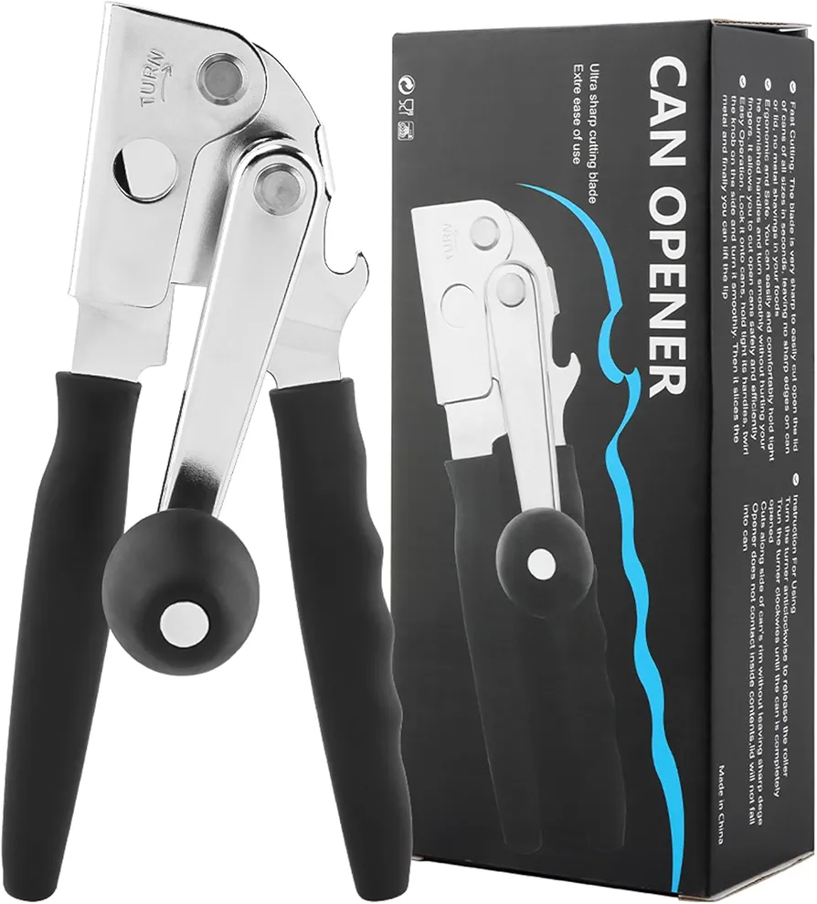Manual Can Opener, Commercial Can Opener with Folding Easy Crank Handle, Handheld Can Opener Easy for Big Cans, Effortless Can Opening, Versatile for Opening Bottles and Jars