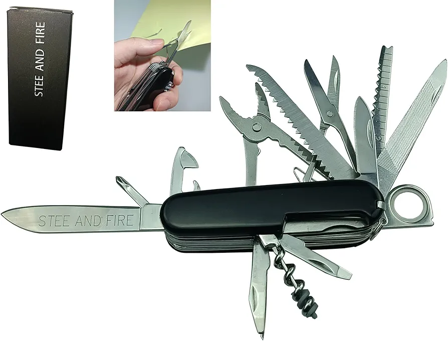 Army Knife-Packs 29-in-1Tools Pocket Knife fit Left and Rigt hand 3.58"Black Multitool