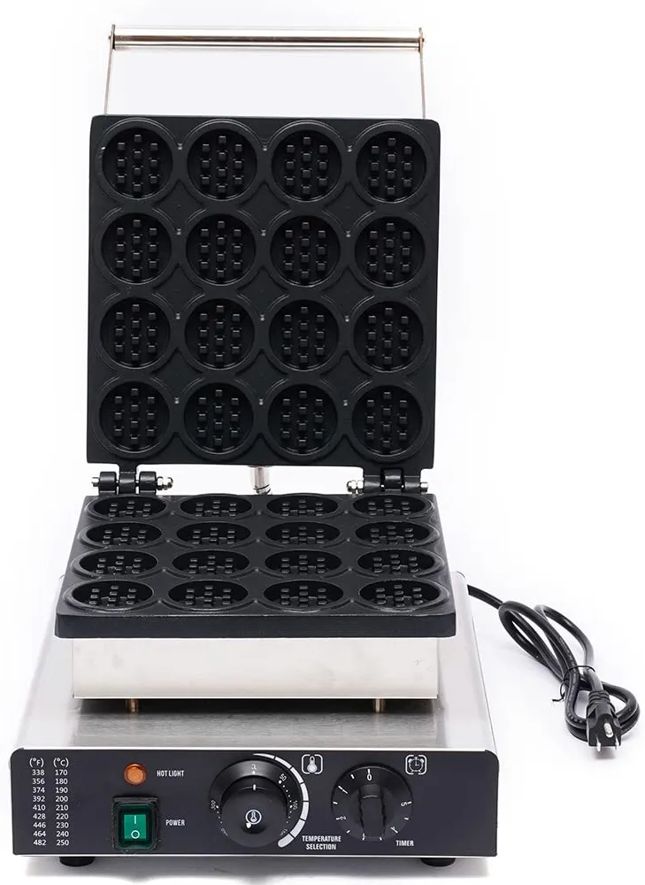 16 Grid Stainless Steel Waffle Maker, 1750W Commercial Mini Round Waffle Machine, Time and Temperature Controls, Use for Restaurant Snack Bar Home