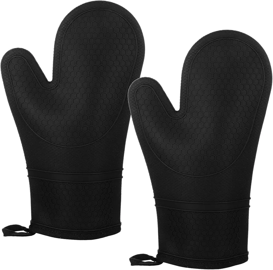 4pcs Silicone Oven Mitts, Heat and Slip Resistant Gloves with Soft Cotton Lining, Waterproof Flexible Durable and Comfortable Thick Ktichen Pot-Holders Mittens for Cooking, Baking, Grilling BBQ