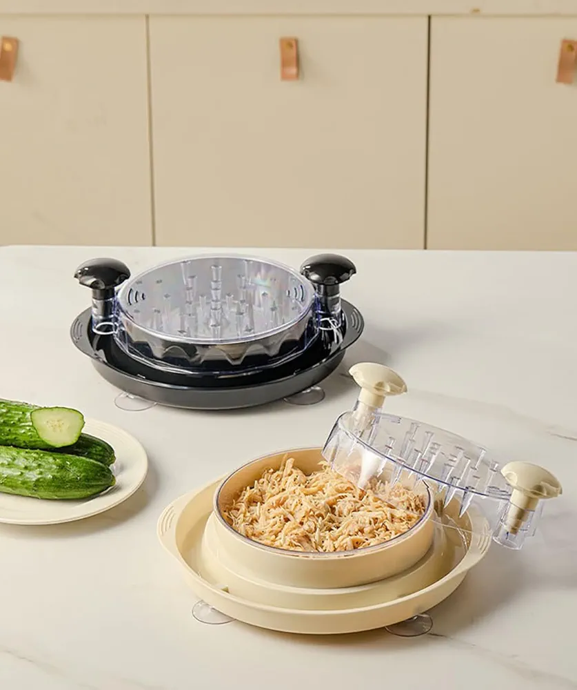 Chicken chopper with suction cup base, Transparent Lid Chicken Breast Shredder Tool Twist Chicken meat Shredder Machine. Ergonomic Handle, Anti-Slip & Dishwasher Washable(black)