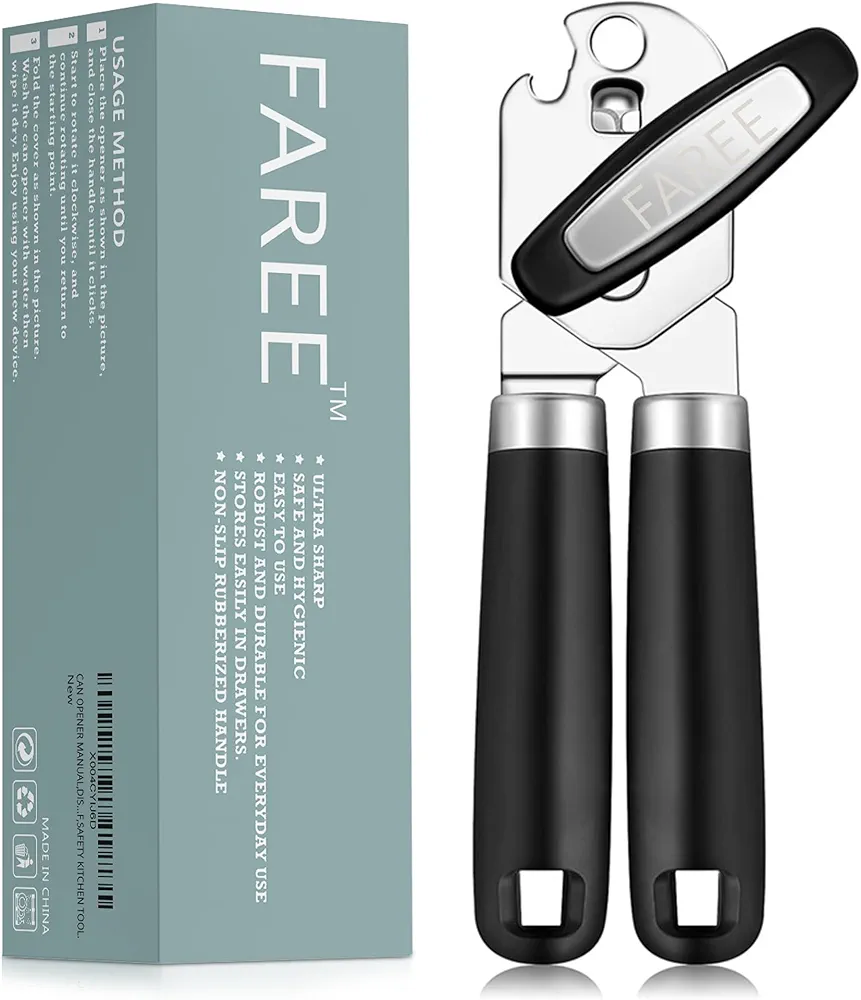 Multifunctional 3-in-1 Manual Can Opener,Heavy-Duty Stainless Steel Hand Held Jars Opener with Bottle Opener, Sharp Blade with Powerful Magnet-Easy-to-Use Can With big knob And Long Handle