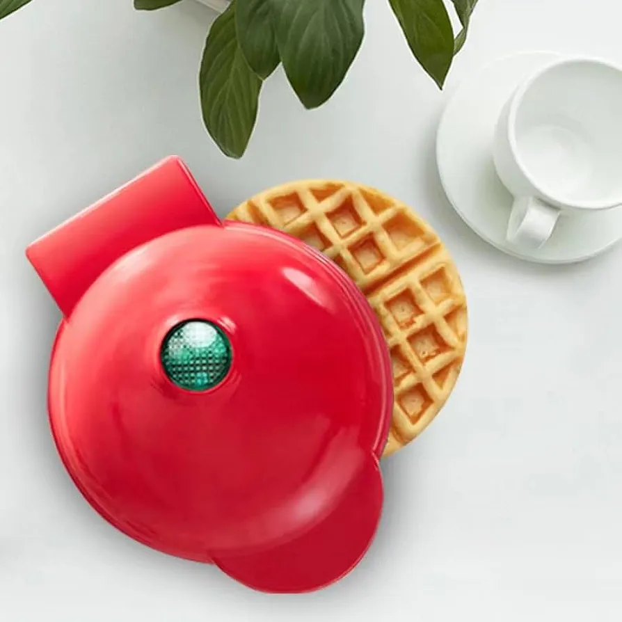 Mini Maker for Individual Waffles, Hash Browns, Keto Chaffles with Easy to Clean, Non-Stick Surfaces, 4 Inch, Waffles in Minutes (Red)