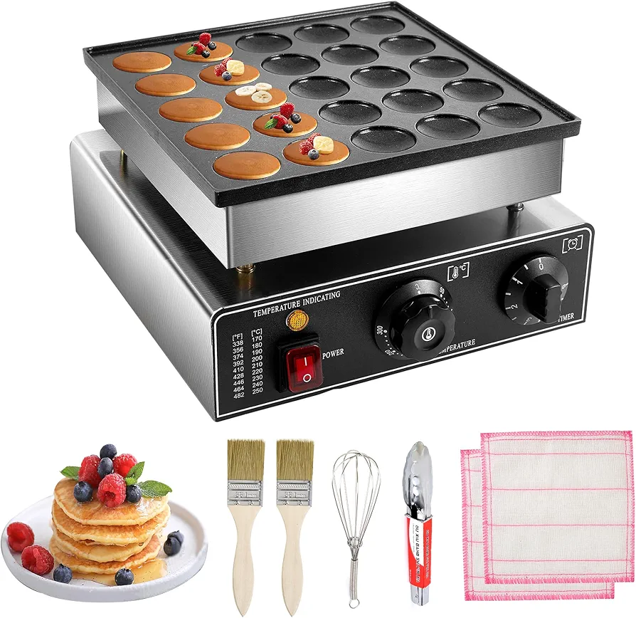 Heuyrao 25PCS Mini Dutch Pancake Baker, 110V 900W Electric Non-stick Pancake Maker Muffin Maker Machine, Commercial Mini Pancake Maker Machine, Mini Pancake Poffertjes Machine for Home & Restaurant