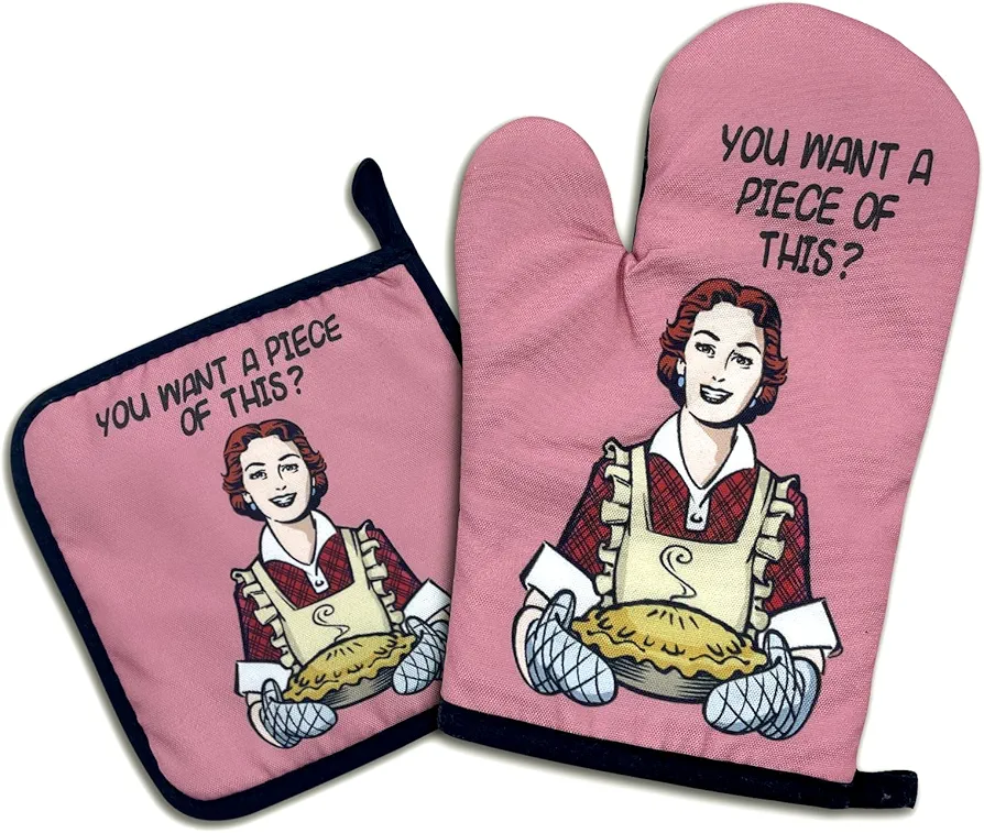 You Want a Piece of This,Funny Oven Mitts and Pot Holders Sets of 2,Silicone Non-Slip Oven Mitts,Kitchen Gift for Women,Bake Lover Gift,Housewarming Gifts