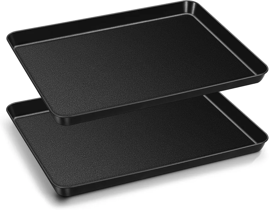 TeamFar Baking Sheets, 16” x 12” x 1”, Carbon Steel Baking Pan Cookie Sheets Tray with Coating for Home/Toaster Oven, Healthy & Non-Stick, Heat-Resistant & Easy Clean, 2 PCS