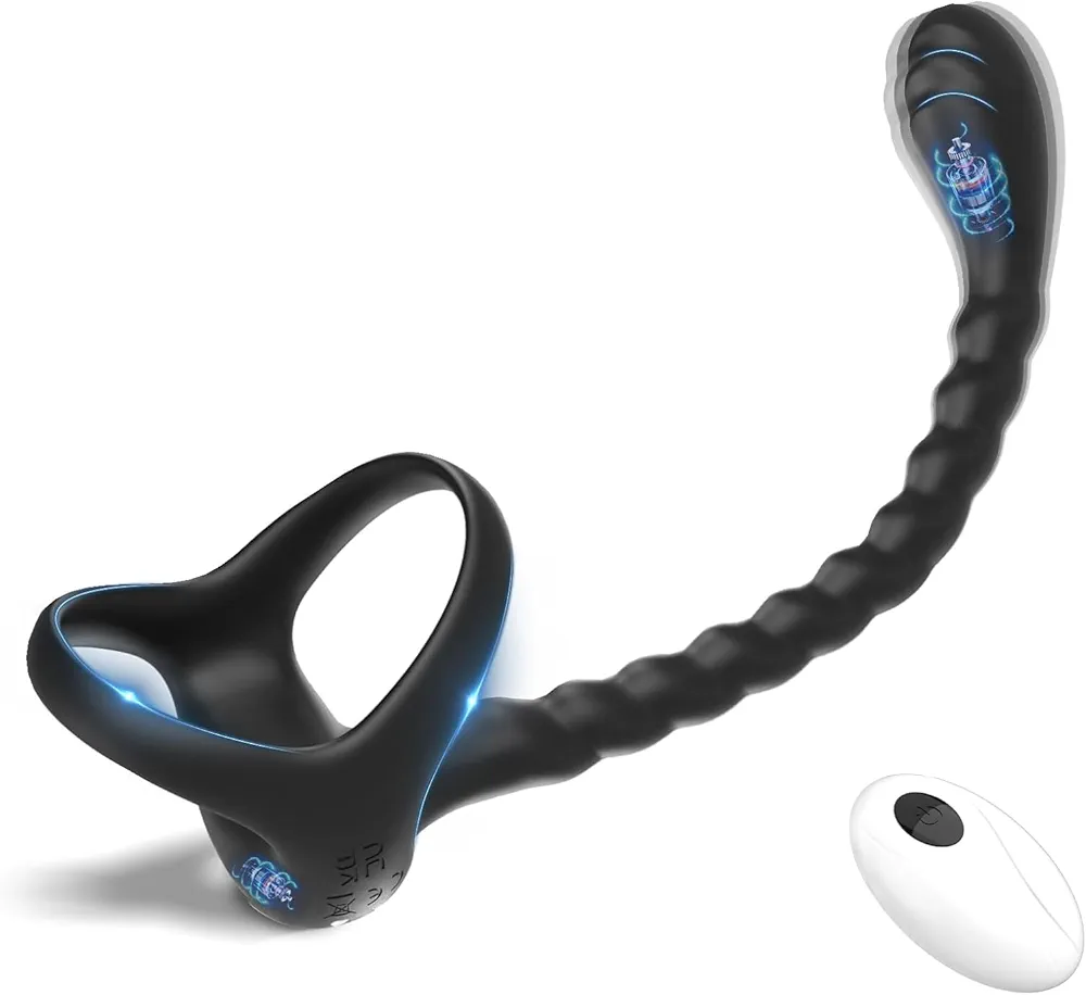 Vibrating Cock Ring Prostate Massager - 3 in 1 Male Vibrator with 10 Vibrating Modes, Remote Control Penis Ring Vibrator with Butt Plug, Waterproof Vibrating Toy