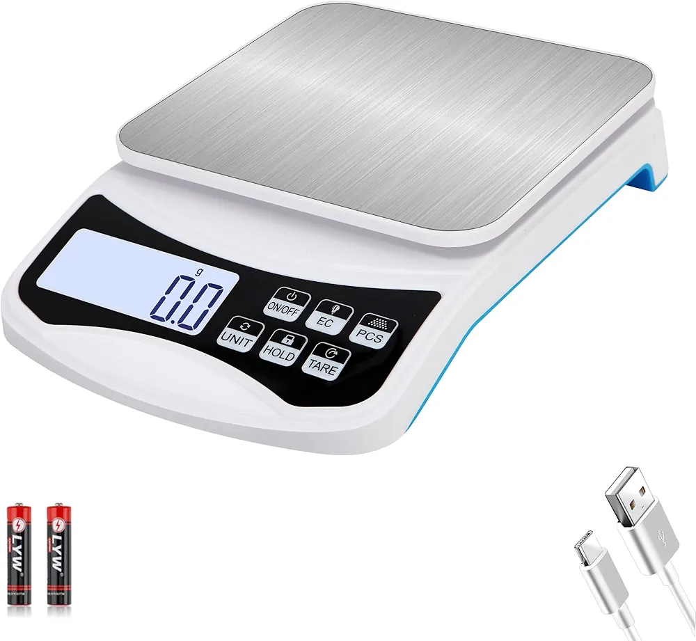 11lb/5kg Rechargeable Digital Kitchen Scale, 0.1g/0.001oz Precision Food Scale, Digital Grams and Ounces for Weight Loss, Baking,Cooking and Meal Prep,7 Units with Tare Function and Backlit LCD