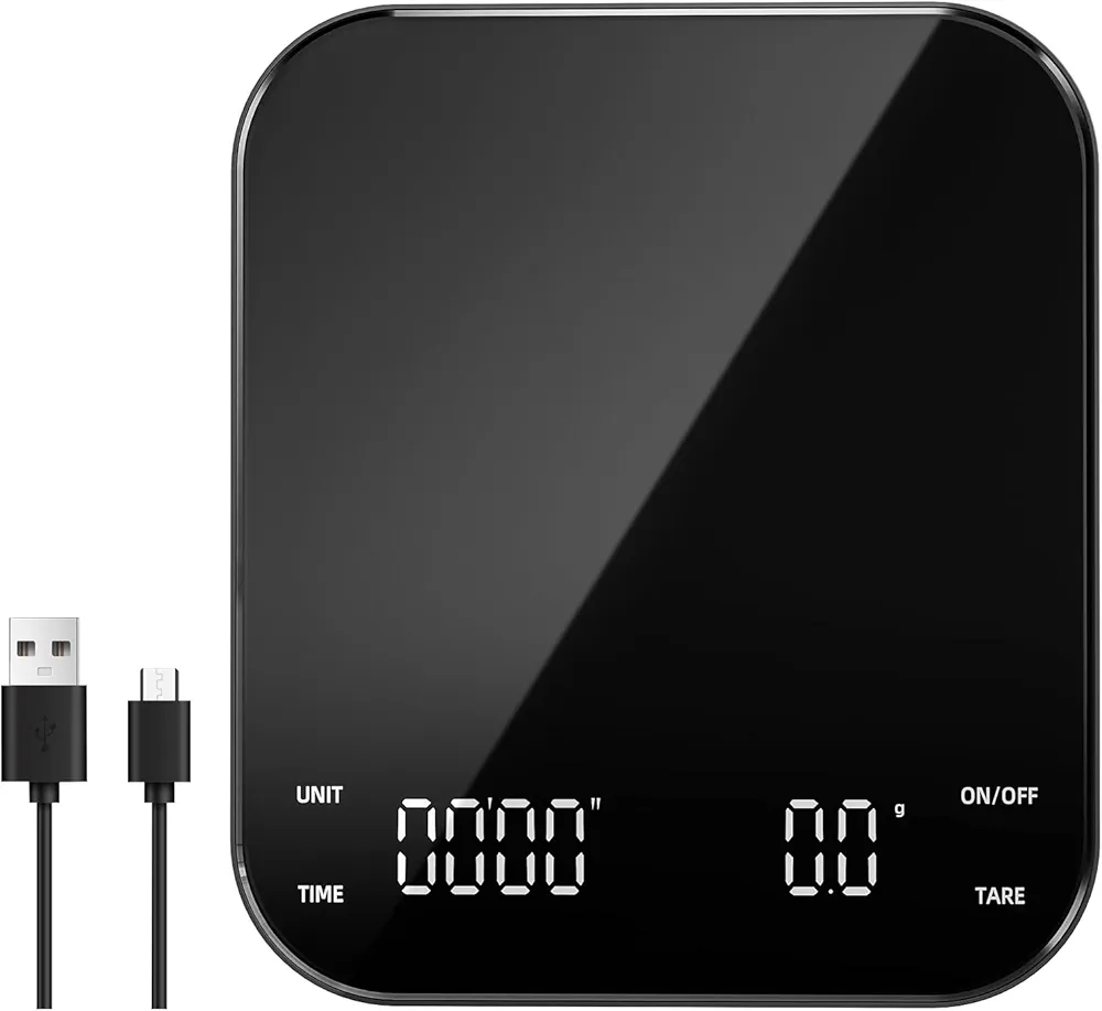Digital Coffee Scale Espresso Scale with Timer, Meilen Pour Over Coffee Scale 3kg/0.1g, Kitchen Food Scale with USB Charging, Portable Heat-Resistant Scale with Zero & Tare Functions