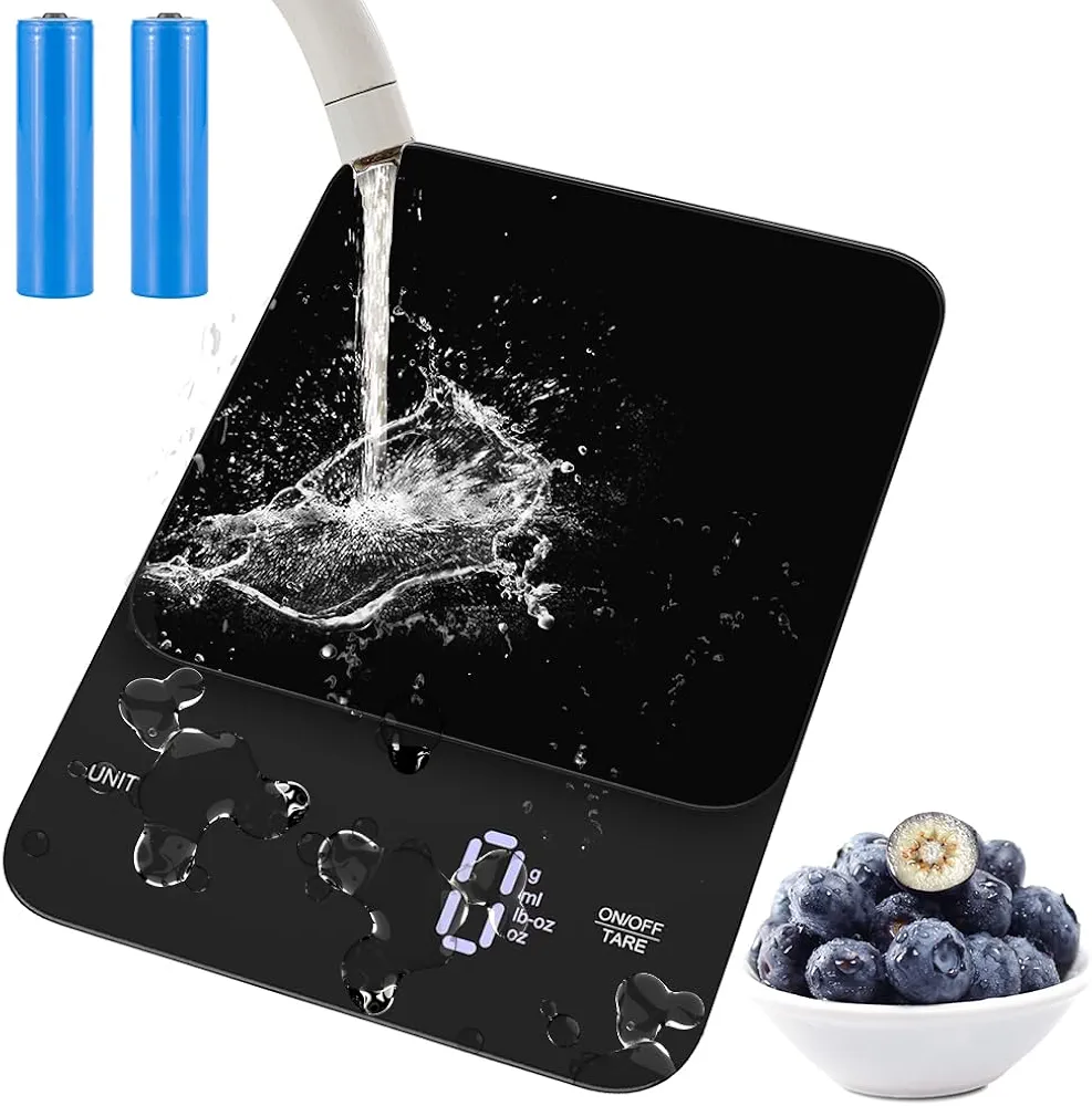 Digital Food Scale Kitchen-Accurate Precision 0.1g -LED Display for Clarity g, ml, oz, lb 11lbs/5kg,Battery Included -Waterproof Tempered Glass for Weight Loss, Baking,Cooking Tare Ounces & Grams