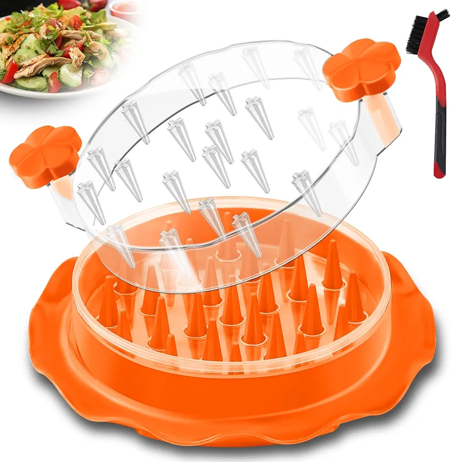 Chicken Shredder,Chicken Breast Shredder Tool Twist with Brush,Visible Meat Shredder Machine,Anti-Slip Strip,Ergonomic Handle,BPA Free,Heat Resistant,Suitable for Pork Beef Chicken (Orange)
