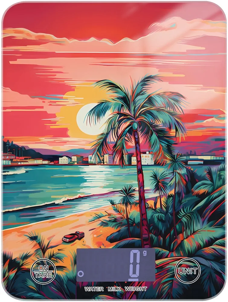 MNSRUU Food Kitchen Scale, Landscape Sunset Coconut Trees Digital Food Scale, Kitchen Scales Digital Weight Scale for Food Ounces and Grams