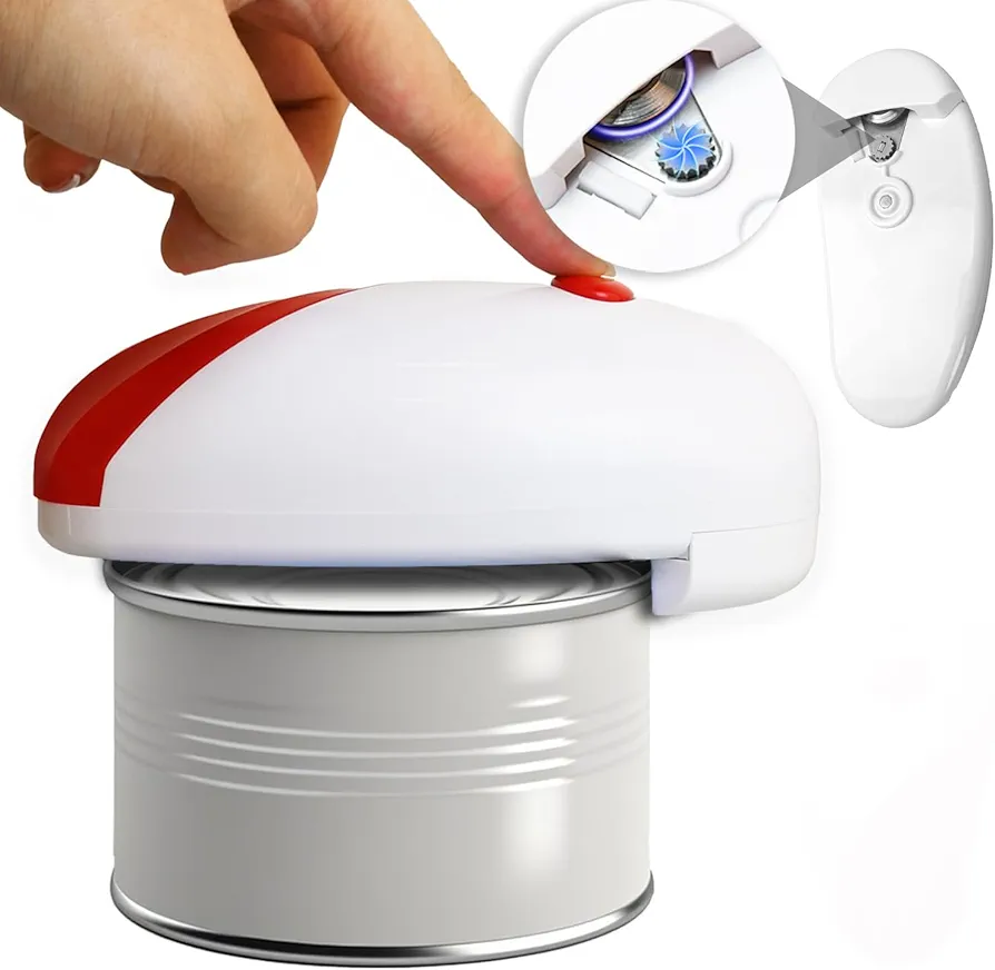 Electric Can Opener For Kitchen One Touch Automatic Can Opener Electric for Almost Cans Hands Free Battery Operated Can Opener For Seniors and Arthritis Smooth Edge Food-Safe (Red), Large