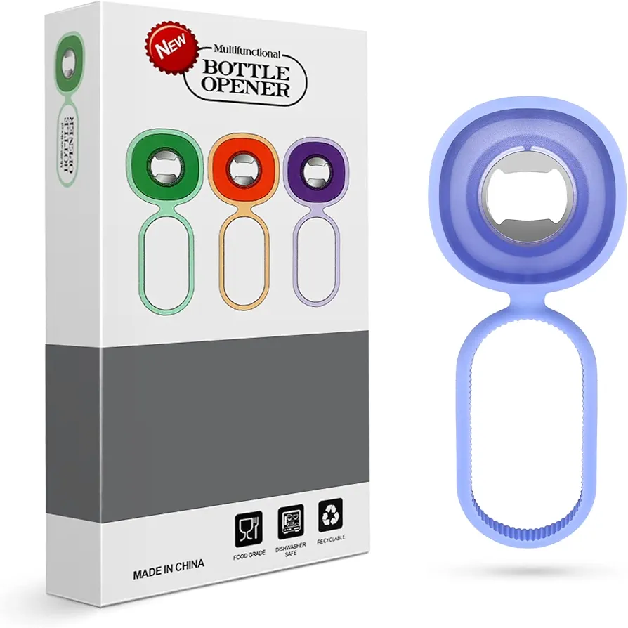 3 in 1 Multifunction Can Opener / Bottle Opener with Silicone Handle,Convenient Storage-6.29 inch,Easy to Use for Kids, Elderly and Arthritis Sufferers,for Most Sodas,Beers and Cans (Purple)