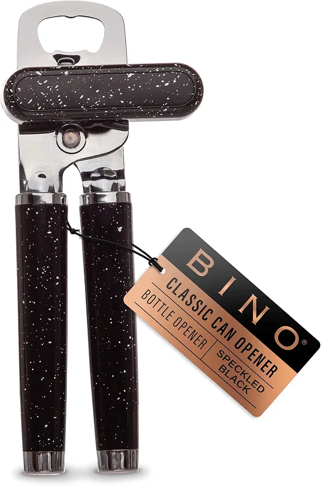 BINO Stainless Steel Can Opener - Speckled Black | Bottle Opener Manual | HandHeld Can Opener | Utility Can Opener | Can Opener with Sharp Blades Smooth Edge | Hand Can Opener | Kitchen Accessories