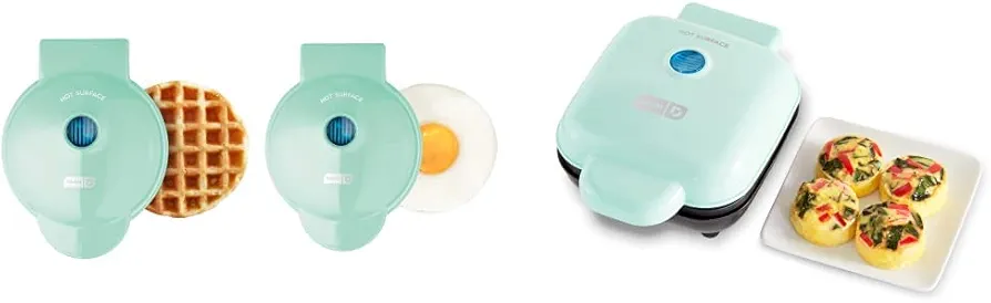 DASH Mini Maker Waffle + Griddle Maker Bundle - Aqua