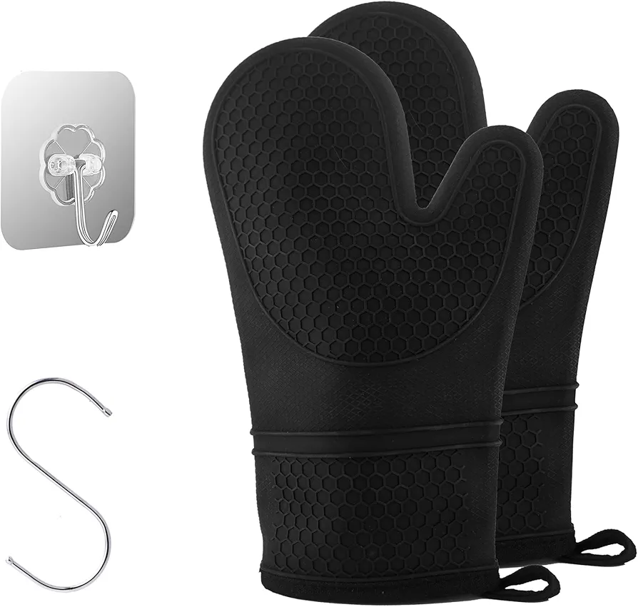 Silicone Oven Mitts Pair - Heat Resistant Gloves for Baking, Silicone Mitts Oven with Soft Lining, Non-Slip Kitchen Accessories, Ideal Baking Gifts