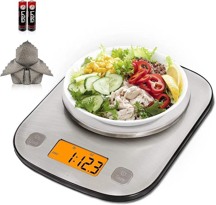 Fuzion Digital Kitchen Scale, 11lb/5kg Food Scale Weight Grams and oz for Weight Loss, Cooking and Baking, 1g/0.1oz Precise Graduation, Waterproof Platform, Easy Clean, Dishcloth Included