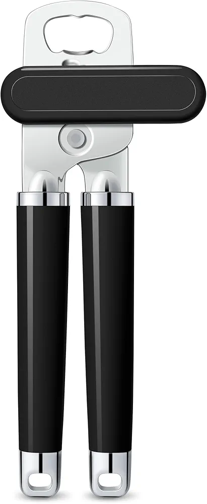 Urbanstrive XL Large Heavy Duty Can Opener Manual Smooth Edge, Hand Held Can Openers for Seniors, Stainless Steel, Comfortable Handle, Built-in Bottle Opener, 8.66 inch Black