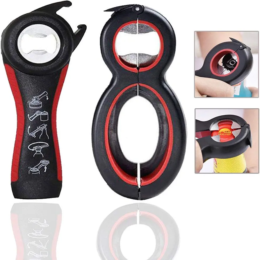Manual Jar Opener, 6-in-1 Multi Can Opener, 5-in-1 Bottle Openers with Good Grip Soda Beer Lid Twist Off Kitchen Gadget Set for Children, Elderly, Hand Weakness, Arthritis (Pack-2)