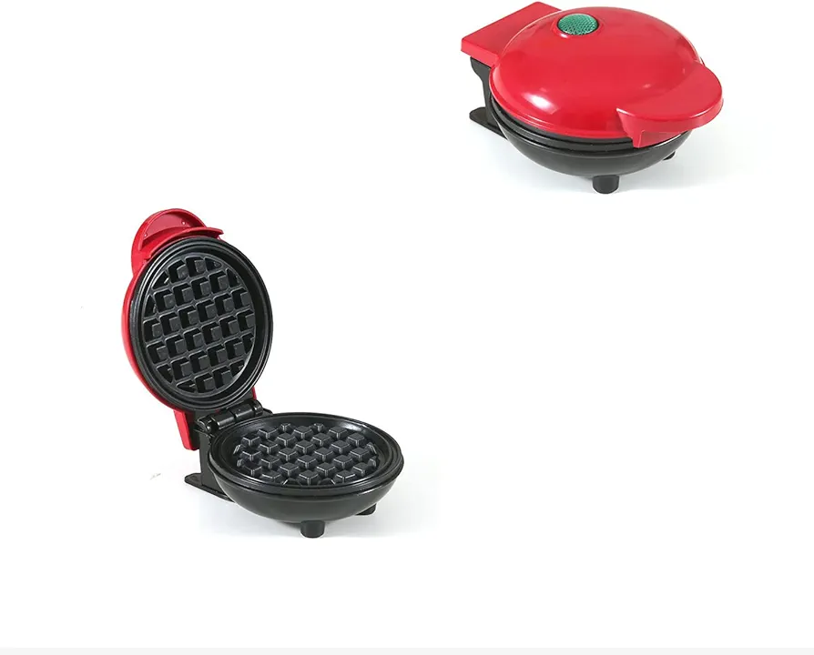 Mini Waffle Maker Machine, Portable Waffle Maker Electric Circular Bakeware, Suitable for Waffle, Paninis, Potato Pancake, Anytime, Anywhere for Breakfast or Snack, with Non-Stick, Red