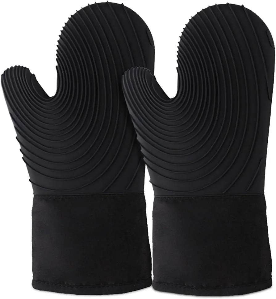 Silicone Oven Mitts Set, 2 Piece, Cooking Gloves for Grilling and Baking, Heat Resistant, BPA Free, Extra Long 13.5"