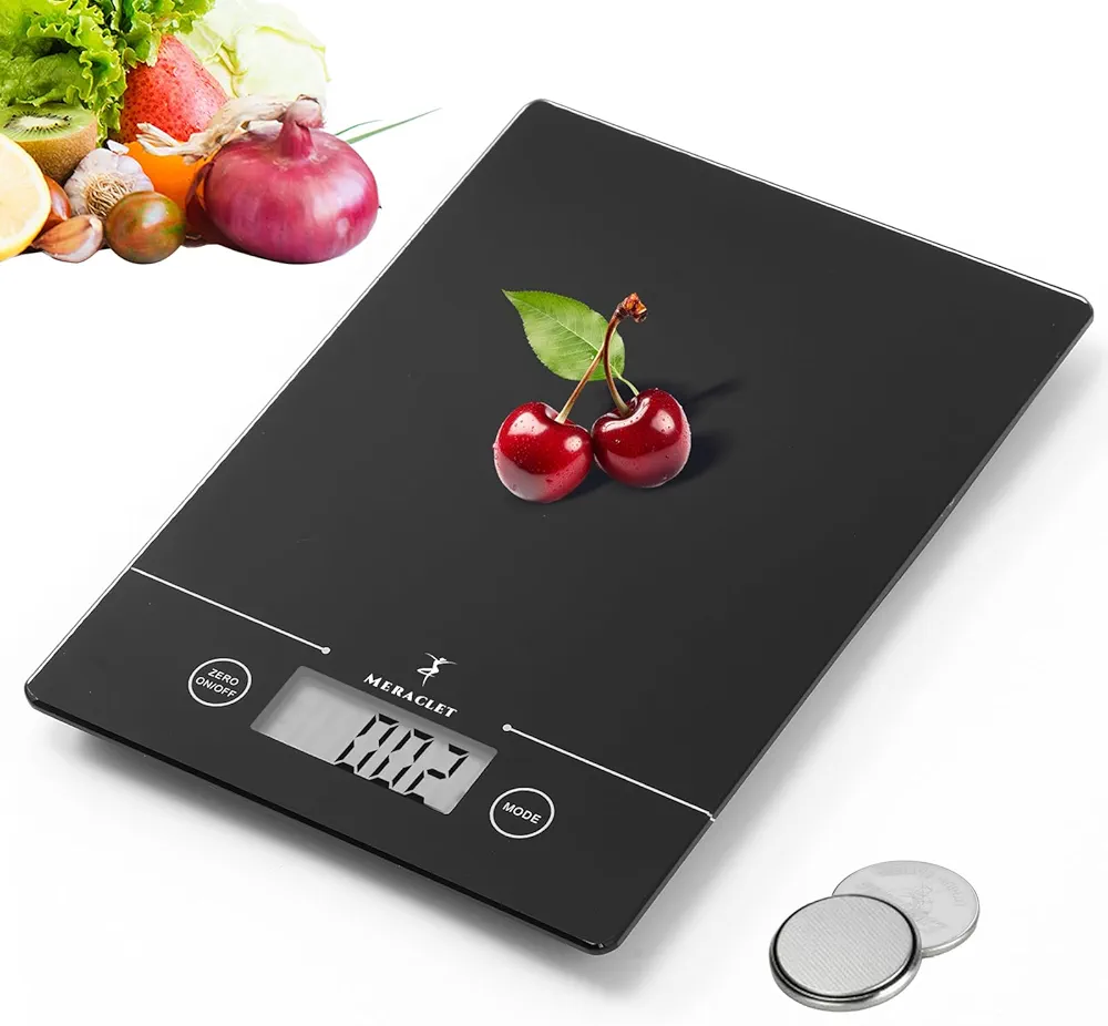Kitchen Scale, Digital Food Scales for Kitchen (Grams and Ounces 10kg 22IB/ 1g 0.1oz), Cooking Baking Weight with Waterproof Tempered Glass- Gram Scale for Food with 5 Weight Units, Black.