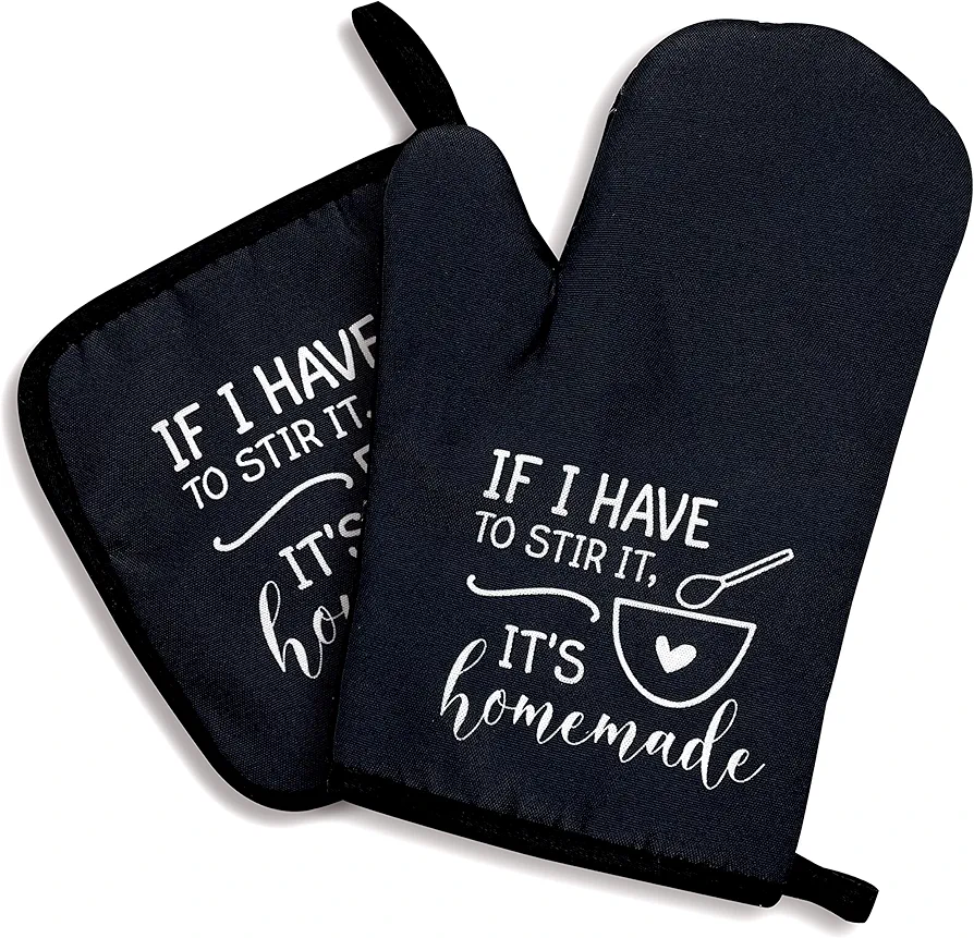 If I Have to Stir it, It's Homemade, Oven Mitts and Pot Holders Sets of 2, Funny Oven Mitt, Silicone Non-Slip Oven Mitts, Bake Lover Gift, Housewarming Gifts for New Home