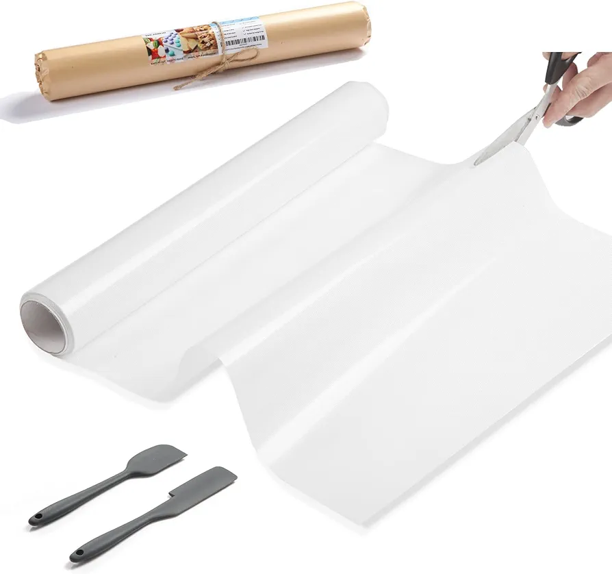 Silicone Baking Mat Roll with 2 Spatulas Set - 12IN x 8FT No Slip Silicone Pastry Mat, Reusable Freeze Dryer Mat, Non-Stick Air Fryer Oven Liner, Washable Oil-proof Refrigerator Liner