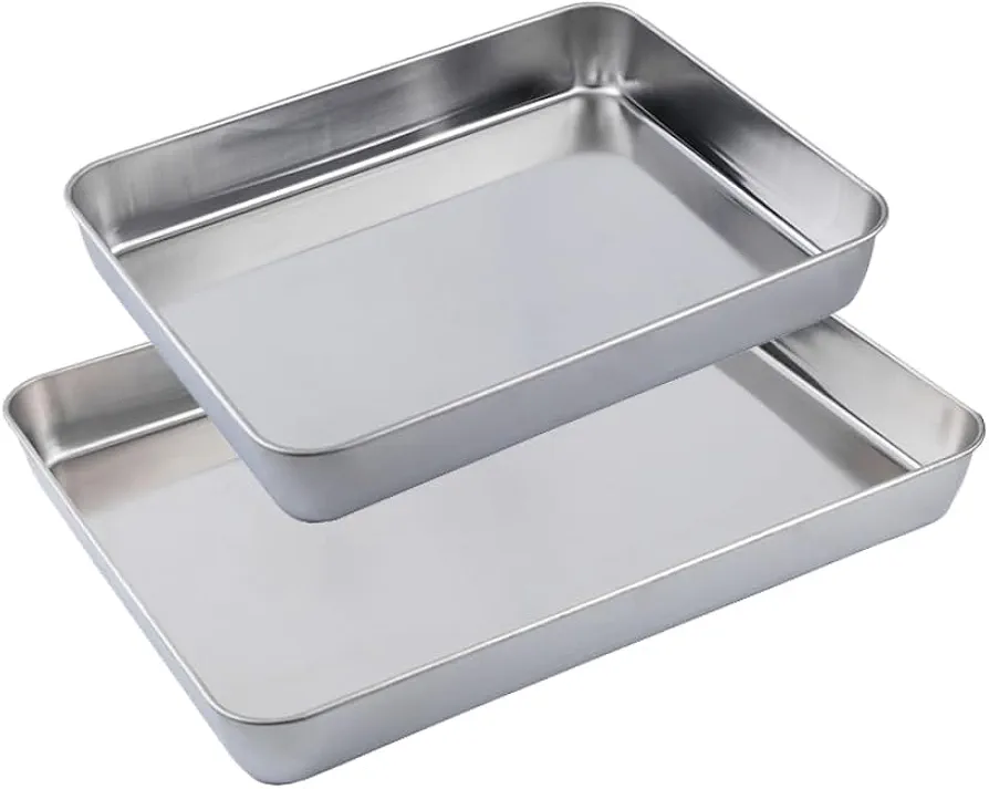 Deep Cake Pan for Baking, 16”&12” Cookie Sheet Set with 2inch Depth, Stainless Steel Cooking Tray for Oven, Nonstick Bakeware, No Warped & Heavy Duty & Diswasher Safe