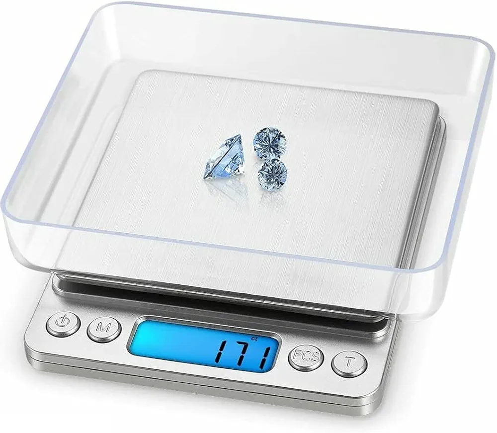 Digital Kitchen Scale 3000g x 0.1g Jewelry Gold Silver Coin Gram Pocket Size Herb Grain for Jewlery, Food, Cooking,Nutritions Battery Included with 2 Trays
