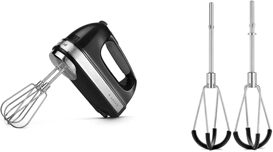 KitchenAid 9-Speed Digital Hand Mixer with Turbo Beater II Accessories and Pro Whisk - Onyx Black | KitchenAid Flex Edge Beater Accessory for Hand Mixer, One Size, Stainless Steel