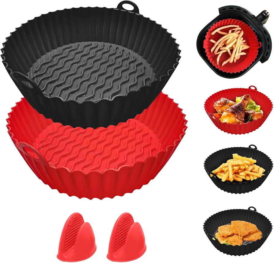 Air Fryer Silicone Pot - Food Safe Square Air Fryer Silicone Liners - Reusable Air Fryer Liners Replacement of Parchment Paper Liners - No More Harsh Cleaning (Circular Silicone)