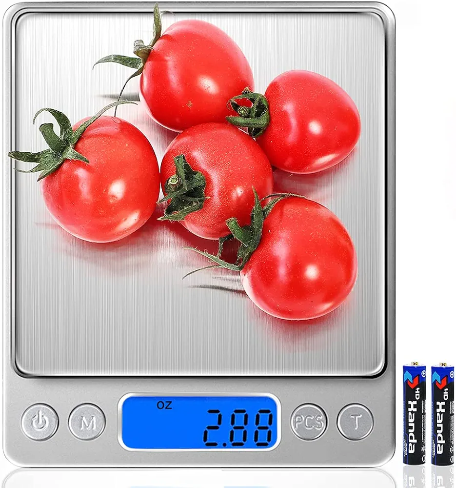 Food Scale Digital Kitchen Scale for Food Ounces and Grams, Small Electronic Pocket Scale for Weight Loss, Baking, Cooking, Coffee, Jewelry, 6.6lb/3kg, 0.01oz/0.1g Precision (Batteries, 2 Trays)