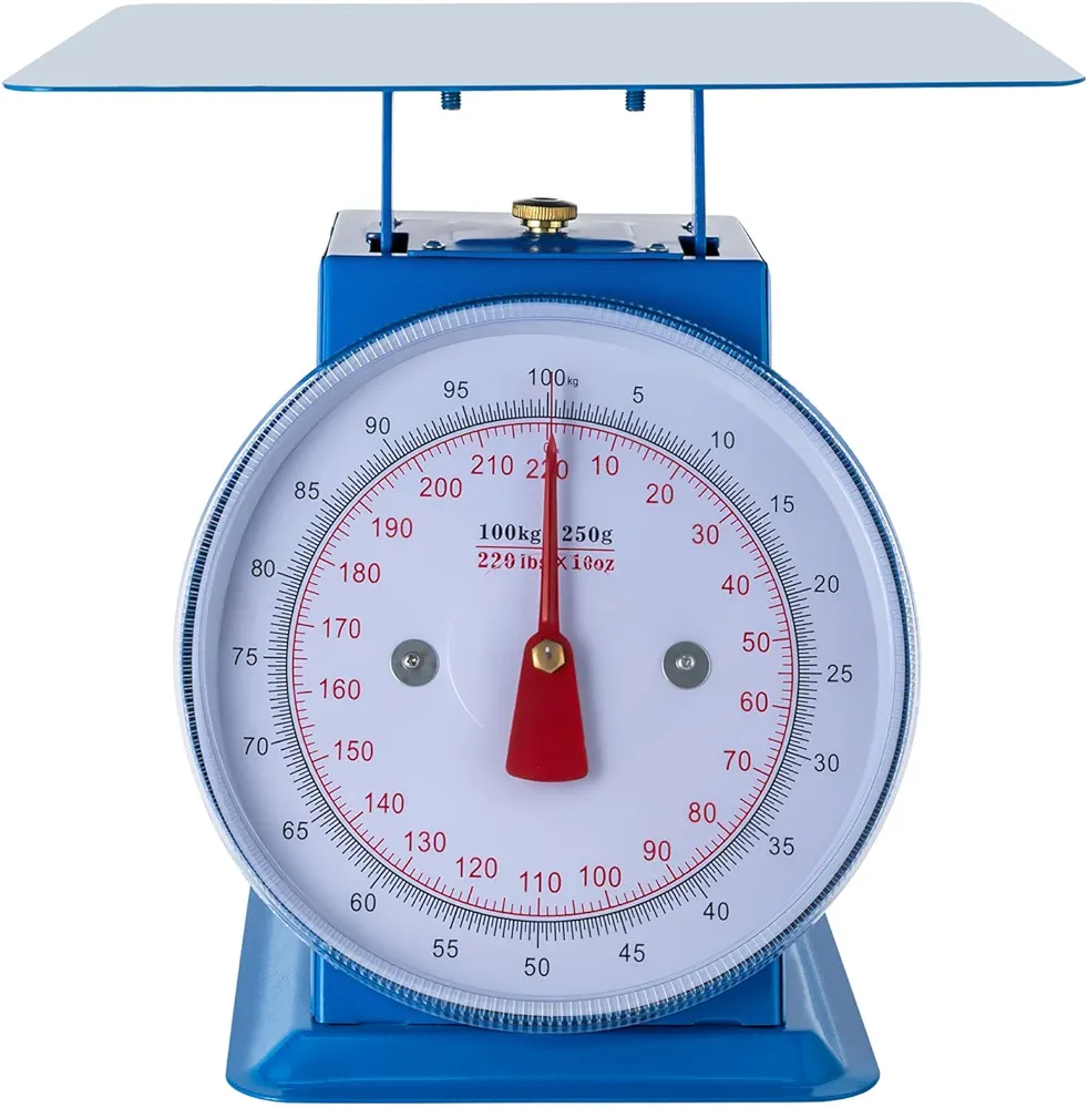 Industrial Dial Scale, 100kg/220lbs Mechanical Kitchen Food Scale Heavy Duty Portion-Control Mechanical Dial Scale Tabletop Weighing Scale w/Detachable Weighing Pan for Supermarket Snack Shops