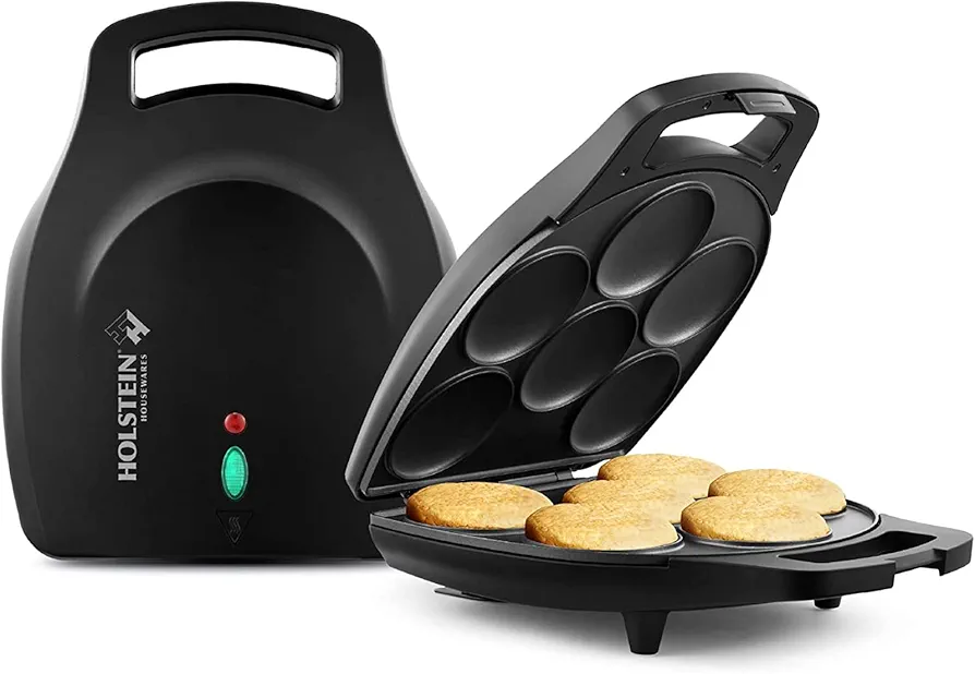 Holstein Housewares Non-Stick 6-Section Multi-Food Maker - Arepas, Mini Pancakes, Corncakes and More, 6-PC, Matte Black
