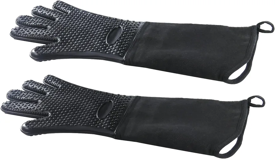 1 Pair Extra Long Professional Oven Mitts, Non-Slip Silicone Grip Heat Resistant,19.7" Length,Up to 572℉ for BBQ Cooking Baking Grilling (Black)
