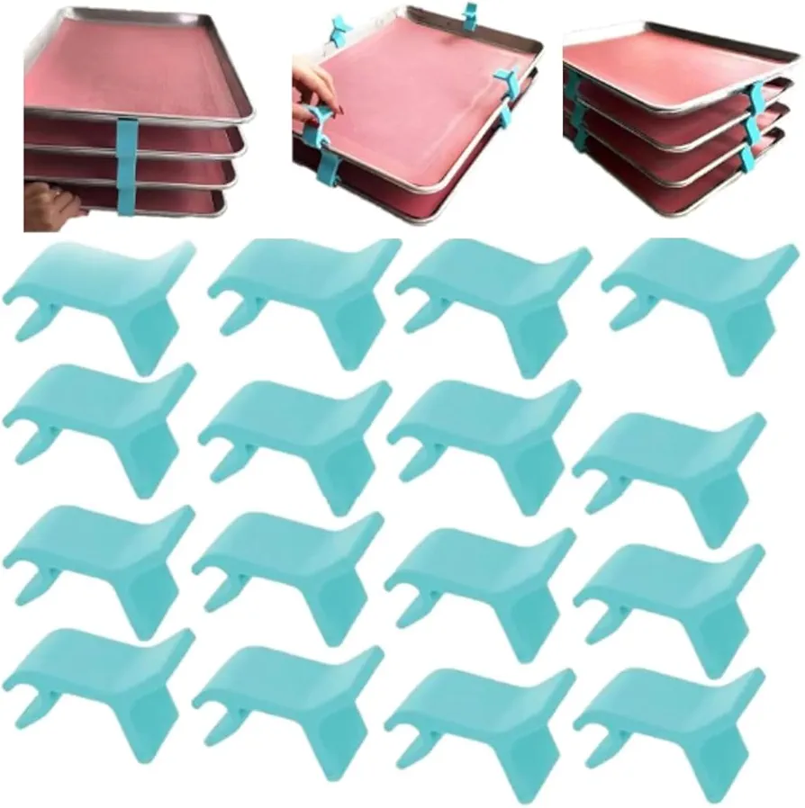 Baking Sheet Stackers, Baking Sheet Stacking Clips, Reusable Trays Stacking Holder, Baking Tray Stackers, Multipurpose Baking Tray Stackers for Restaurants, Kitchen, Picnic (16)